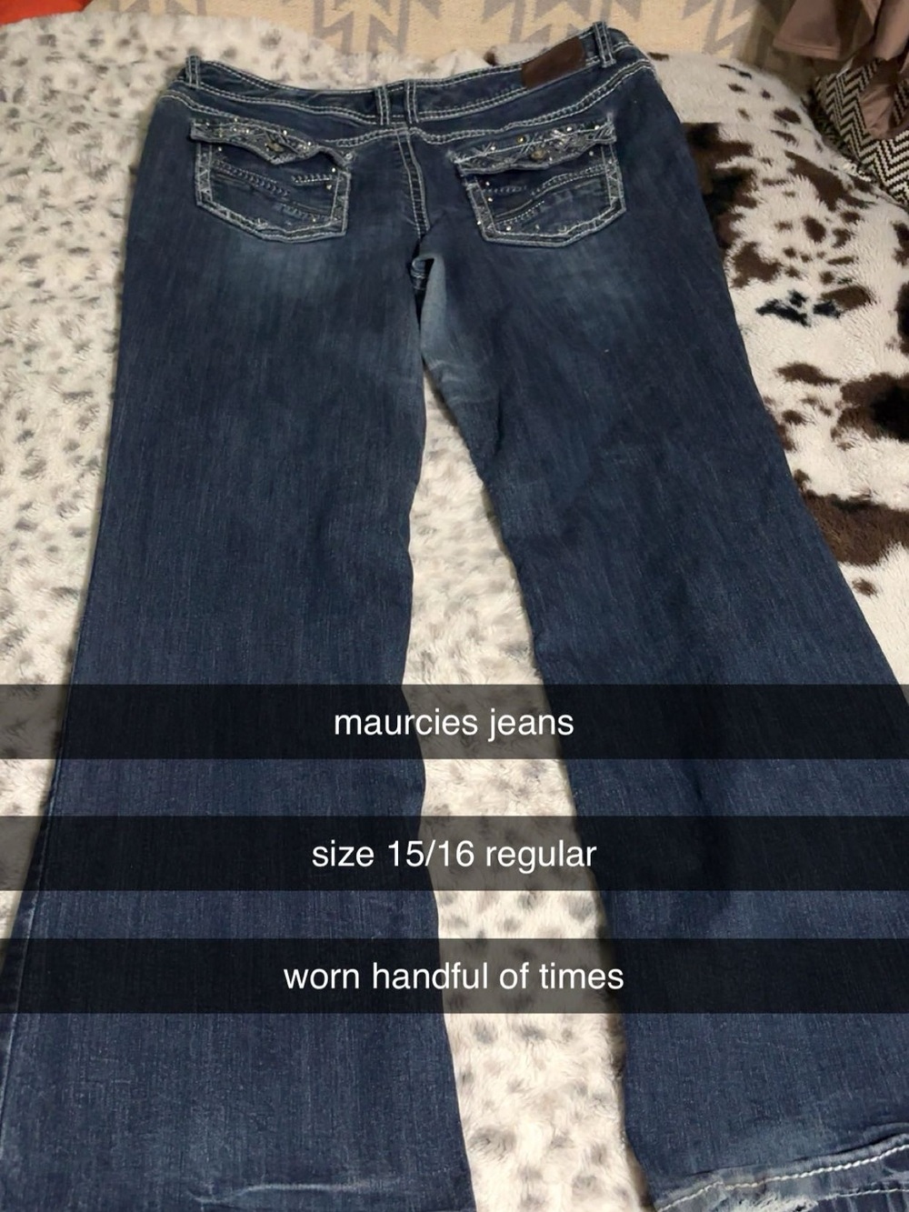 Maurices Dark Blue Flare Jeans with Embellished Back Pockets